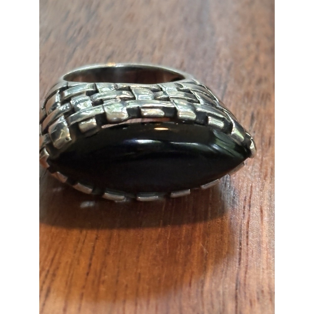 Vintage Black Onyx Sterling Silver Basket Weave Band Ring SZ 6